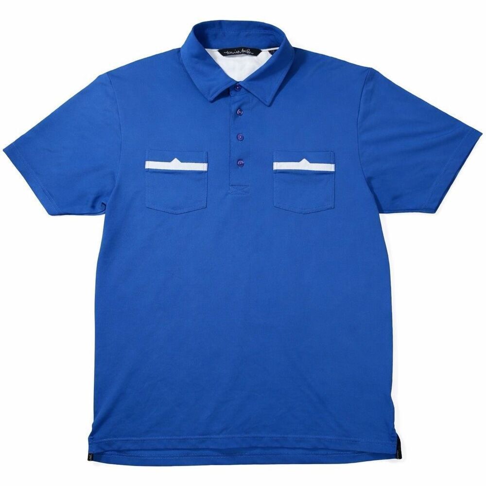 TravisMathew Men’s Pocket Polo Large Blue White Contrast